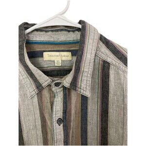 Men's The Territory Ahead Linen Blend Shirt Short Sleeve Striped Size XL